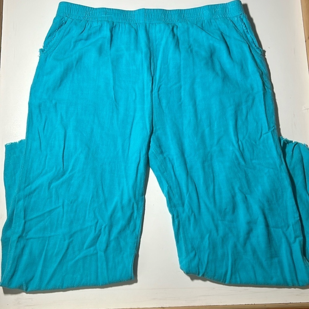Blue Stretchy Wide Leg Pants Linen Sz 38” B